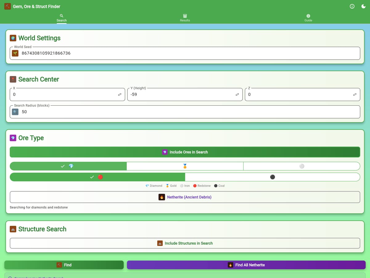 Building my first (mobile) app - A gem, ore and structure finder for Minecraft