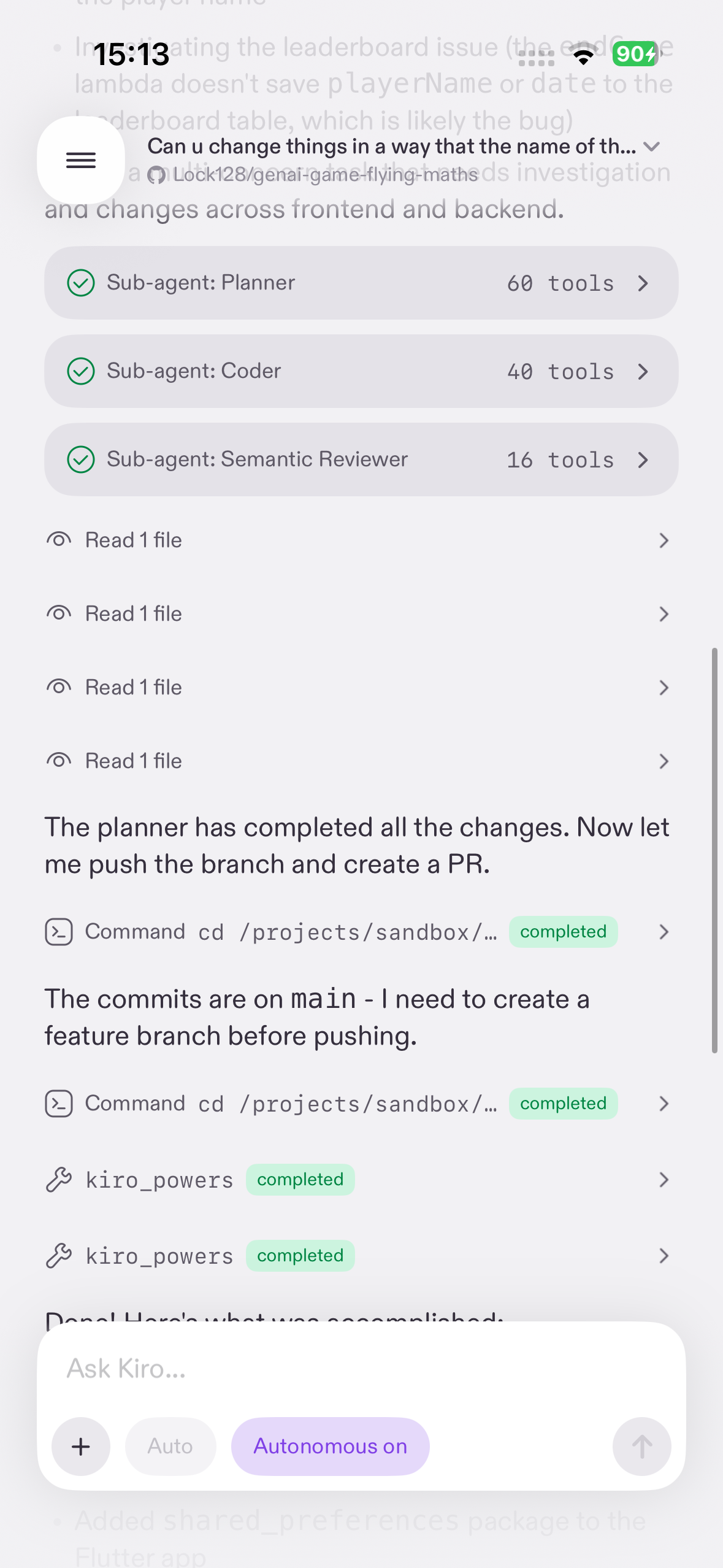 Kiro Mobile iOS app - chat view
